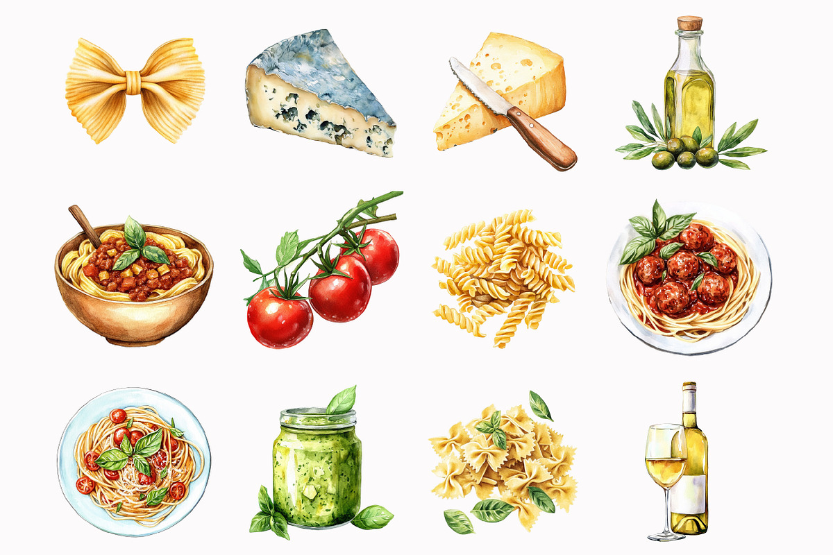 Watercolor Pasta Clipart, an Illustration by Design Market (Photo 4 of 4)
