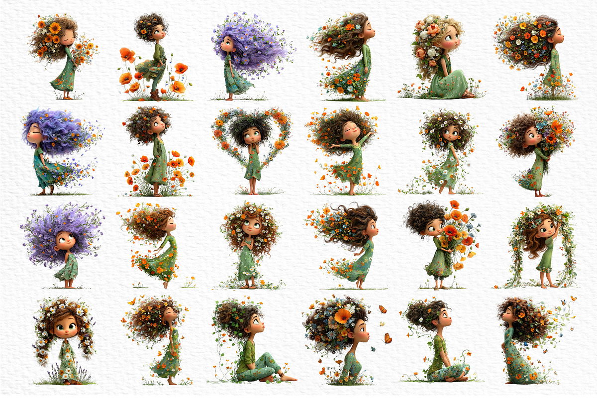 Whimsical Wildflower Hair Girl, a Seasonal Illustration by Craft Nest (Photo 6 of 6)