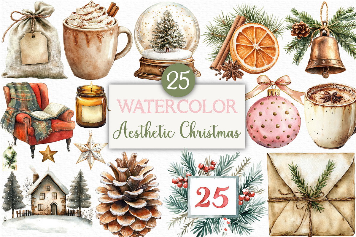 Aesthetic Christmas Clipart, an Illustration by Craft Nest (Photo 1 of 6)