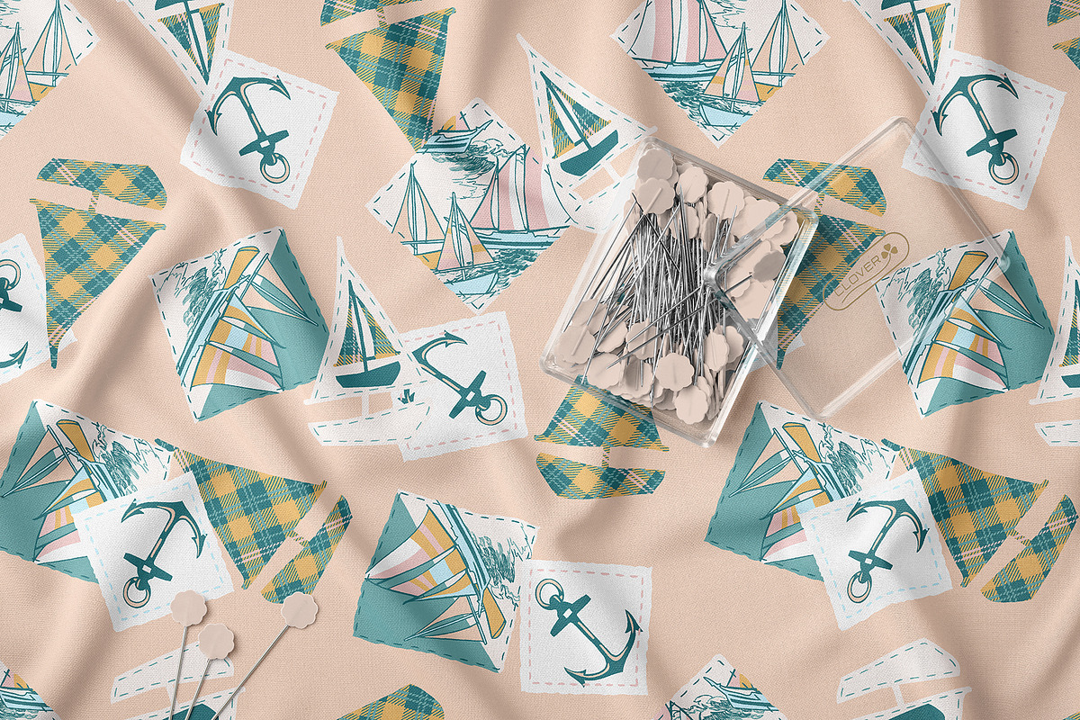 Nautical Sailboat Patchwork Pattern, a Pattern Graphic by StudioGlouna