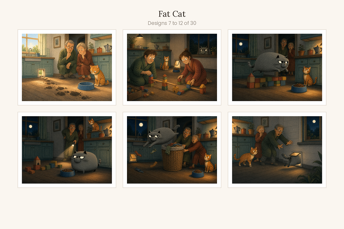 Fat Cat Illustrations, Set 30, an Animal Illustration by LanternkinStudio (Photo 7 of 14)