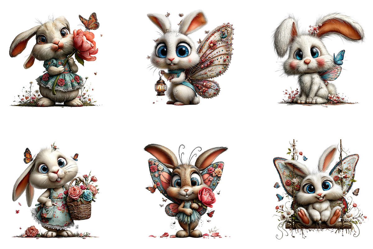 Bunny and Butterfly Clipart Set, a Seasonal Illustration by CreationArt (Photo 5 of 5)