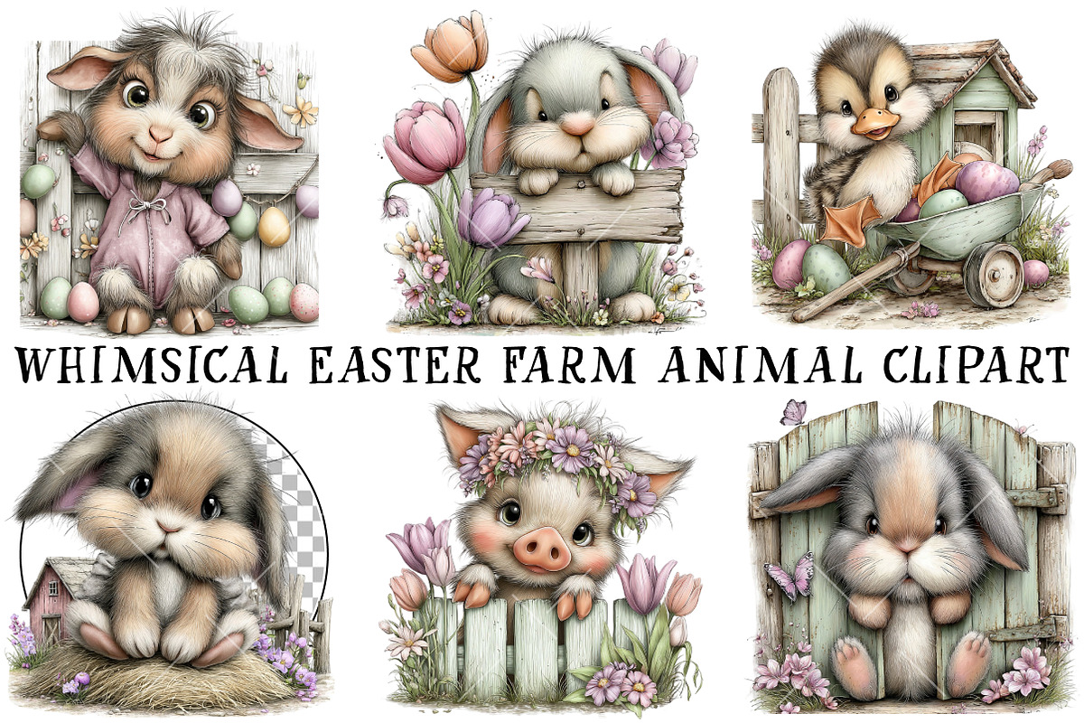 Whimsical Easter Farm Animal Clipart, an Illustration by OK Design (Photo 2 of 6)
