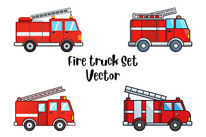 Fire Truck Set Vector, a Transportation Illustration by Awieee1