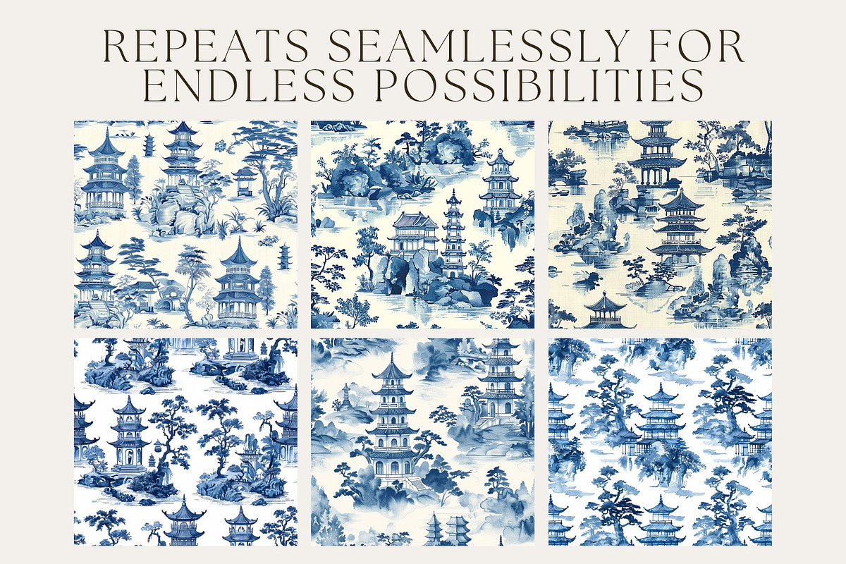 8 Pagoda Seamless Patterns, a Pattern Graphic by Inknfolly (Photo 2 of 5)