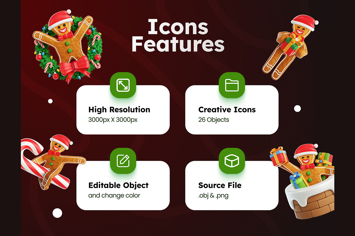 Gingerbread Man 3D Icons, a Characters & Person 3D Model by Rakata Studio (Photo 2 of 7)