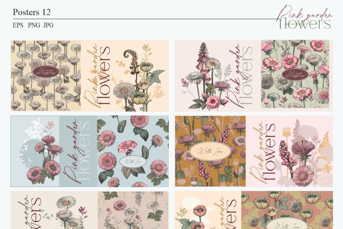 Pink garden flowers, a Decorative Illustration by Collection by VY (Photo 5 of 10)