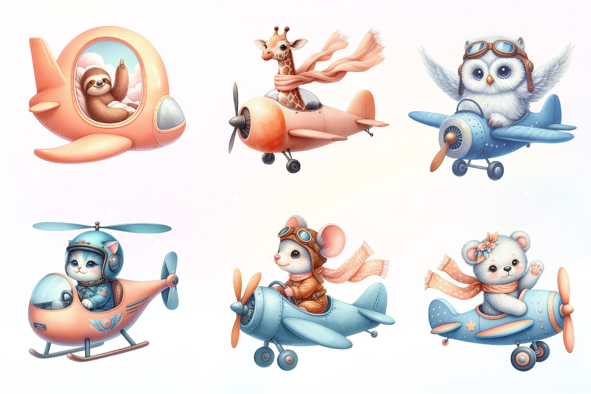 Airplane watercolor clipart Cute, an Illustration by CreationArt (Photo 7 of 9)