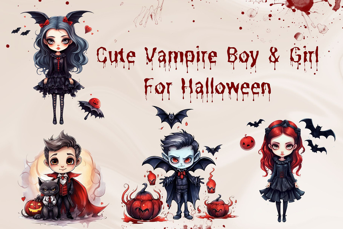 Cute Vampire Boy and Girl Graphic, an Object Graphic by PKshop (Photo 2 of 3)