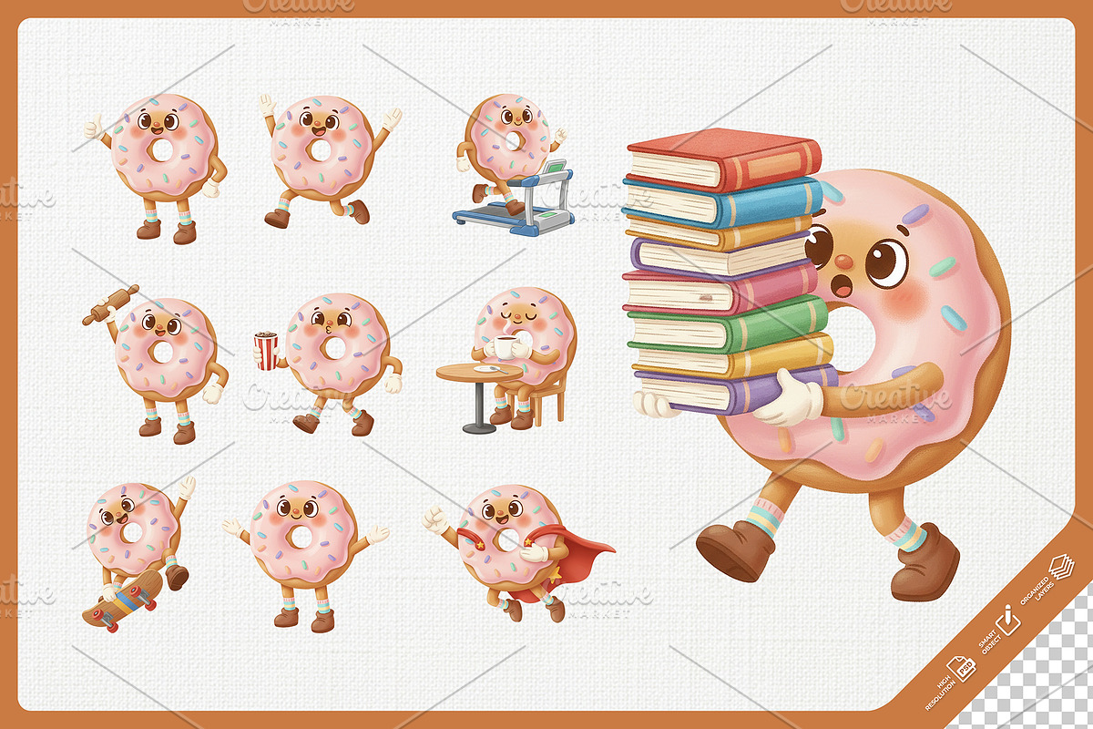 Lovely Donut Mascot Cute Cartoon, a Food Illustration by Gohsantosa (Photo 4 of 4)