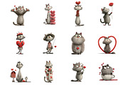 Whimsical Cats Valentines Day Clipar, an Illustration by DreamArtGraphic (Thumbnail 3 of 4)