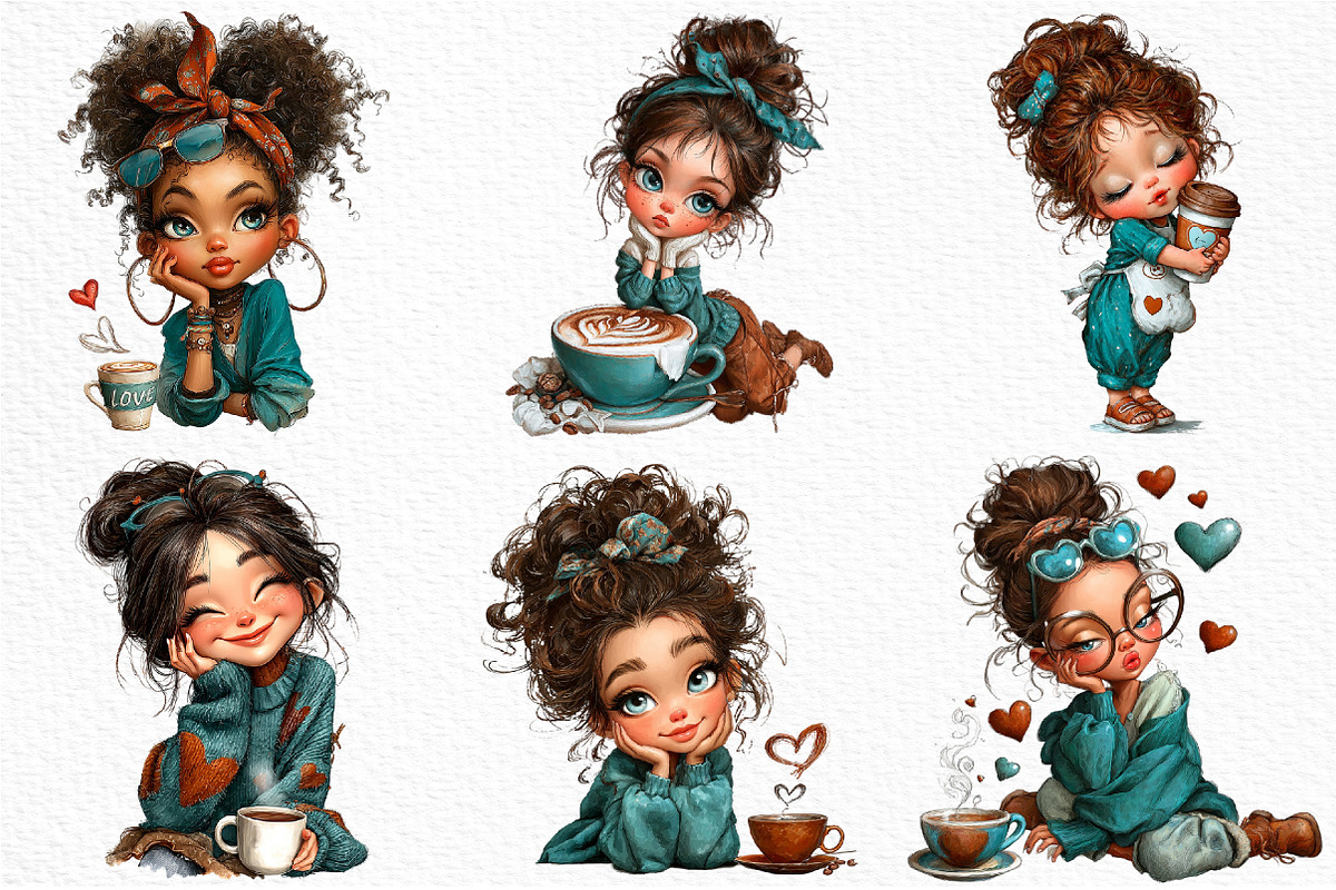 Whimsical Valentine Coffee Girl Png, an Illustration by Craft Nest (Photo 5 of 11)