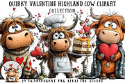 Quirky Valentine Highland Cow Clipar, an Illustration by OK Design (Thumbnail 1 of 6)