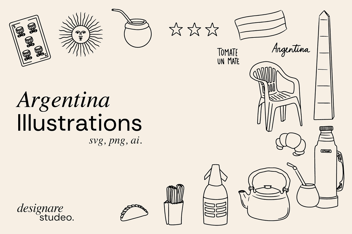 Argentina Hand Drawn Illustrations, a Decorative Illustration by ginni illustrations (Photo 1 of 5)