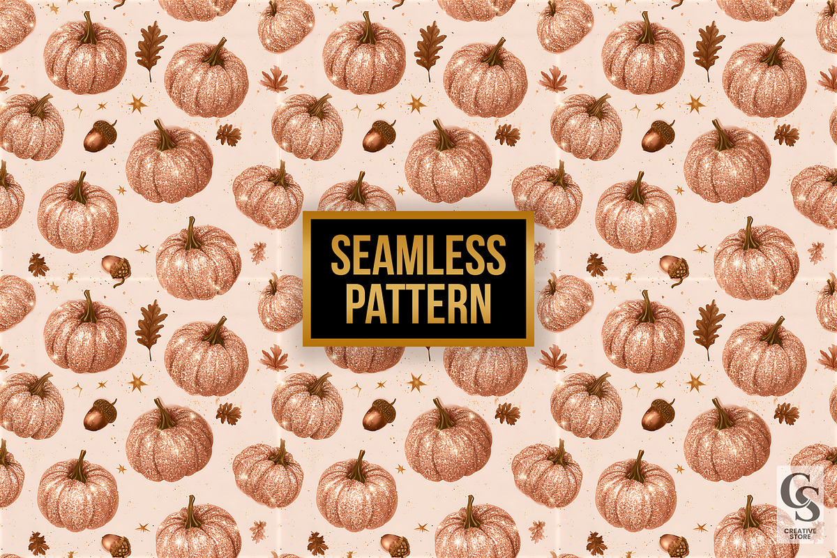 Fall Glitter Pumpkins Digital Paper, a Pattern Graphic by Creative Store (Photo 4 of 5)
