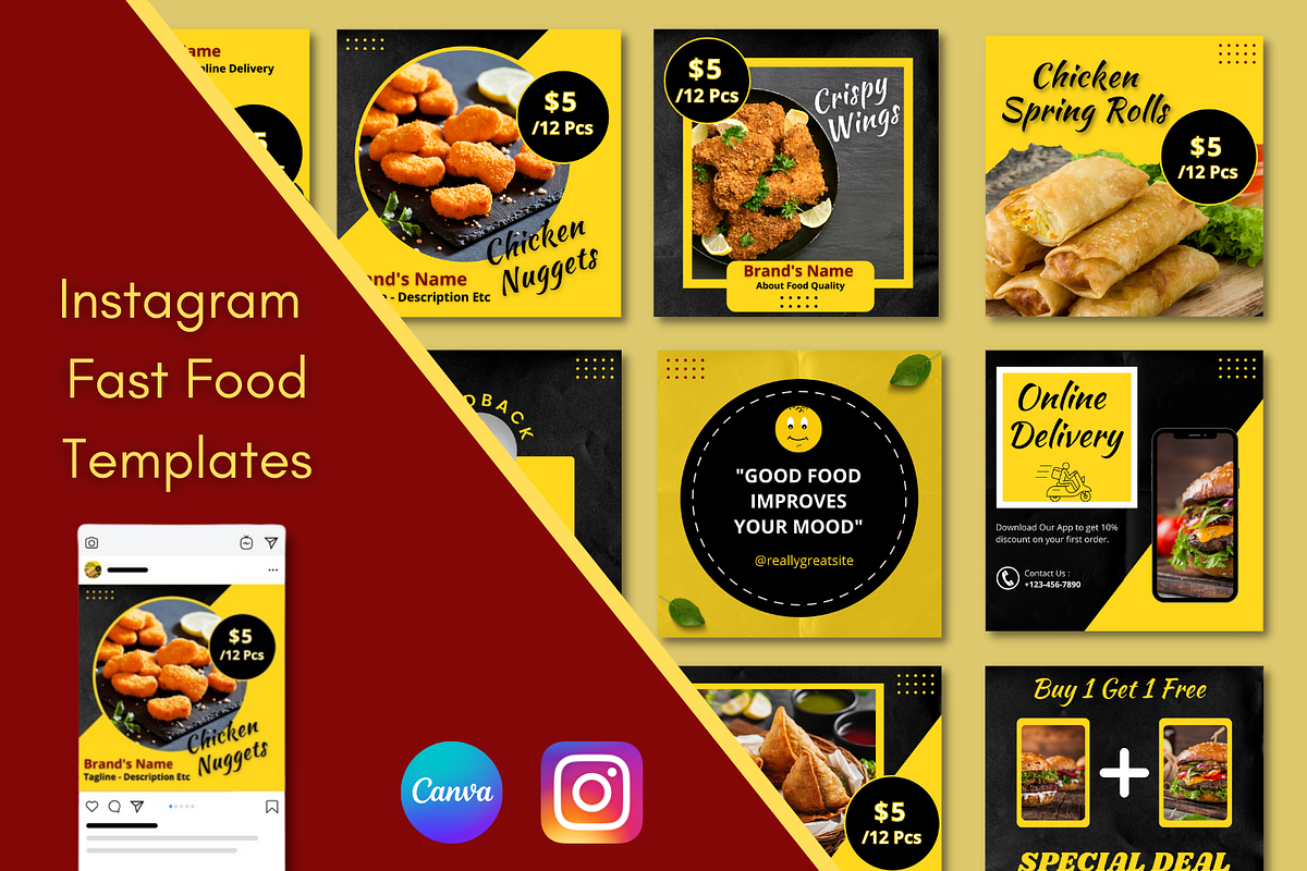 Instagram Fast Food Canva Templates, a Social Media Template by Qamso Designs (Photo 1 of 2)