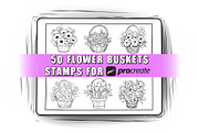 50 Flower Basket Procreate Stamps, a Brush Add-On by Procreate Sale (Thumbnail 1 of 6)