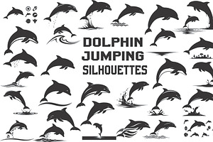 dolphin jumping silhouettes, an Illustration by Amazin_art