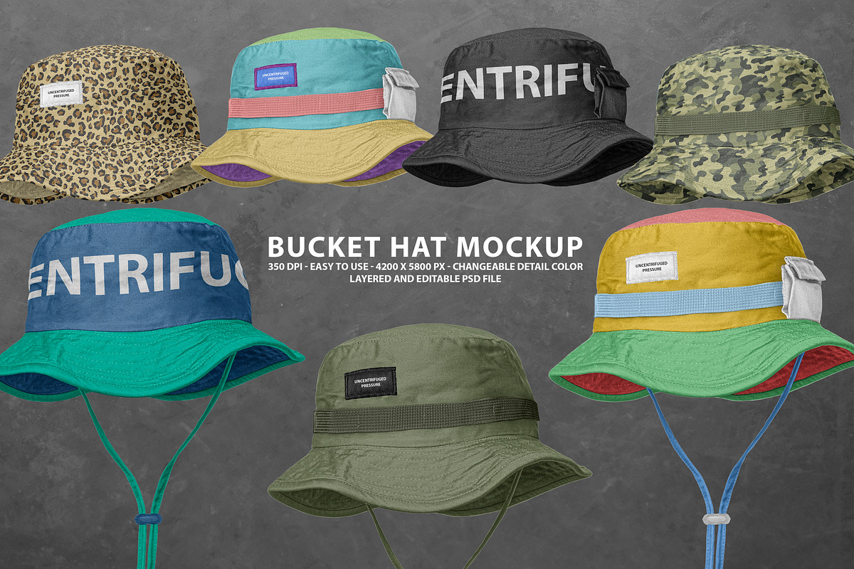 Bucket Hat Mockup, a Hat Mockup by Uncentrifuged Pressure (Photo 1 of 7)