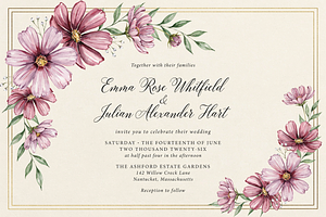 Cosmos Watercolor Floral Clipart