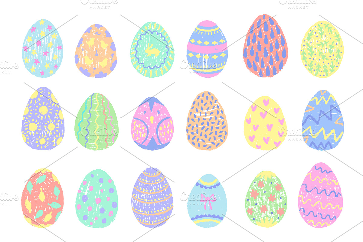 Chalk spring eggs. Decorative easter, an Illustration by Valerie Bodnar