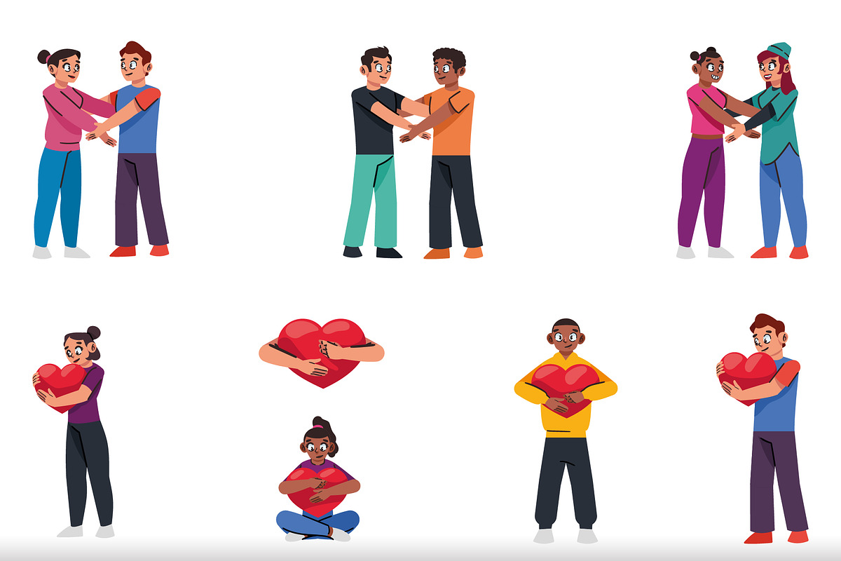 Hugging People Illustration Set