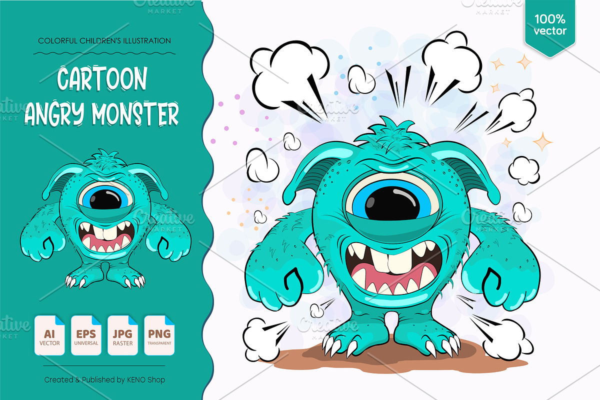 Cartoon One Eyed Monster. Tshirt., an Animal Illustration by KENO Mascots (Photo 1 of 6)