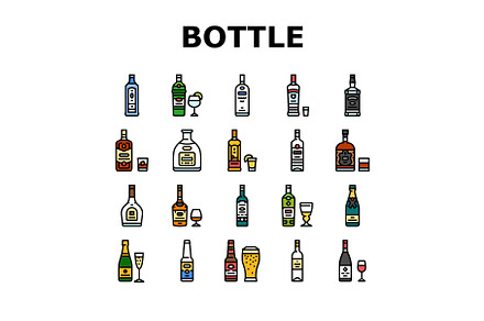 alcohol bottle glass drink bar icons, a Food Illustration by pikepicture