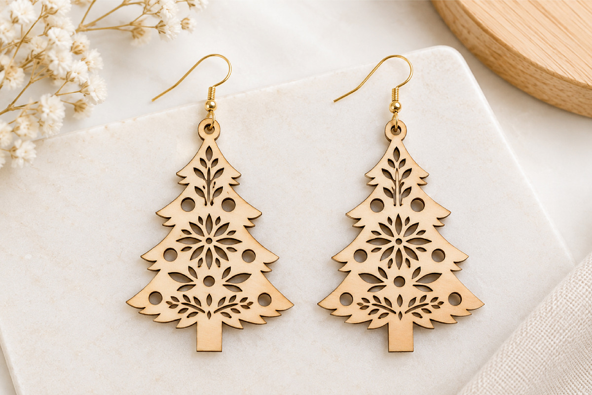 Christmas Tree Earrings Laser Cut, an Object Graphic by Canvas Craft (Photo 2 of 3)