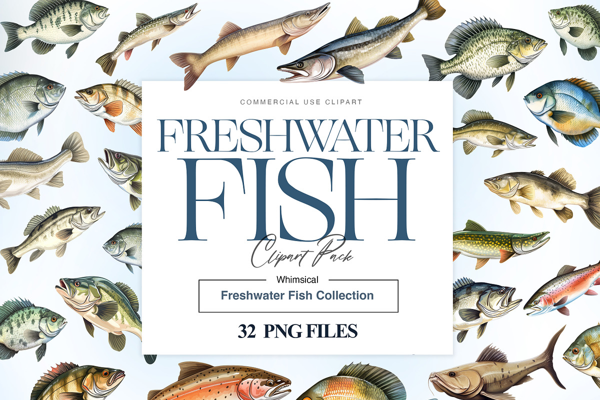 Freshwater Fishing Clipart, Bass PNG, an Animal Illustration by BrushstrokeArtGB (Photo 1 of 9)