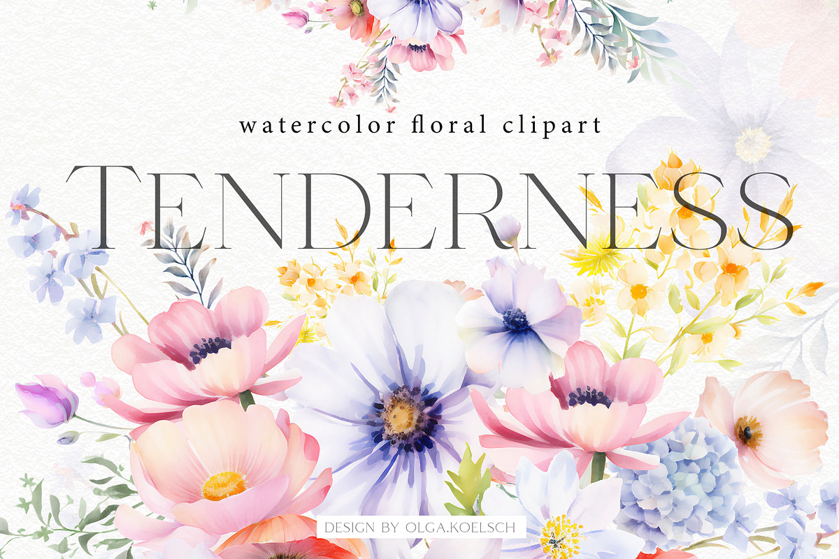 Tenderness - Delicate Floral Clipart, a Seasonal Illustration by Olga Koelsch (Photo 1 of 8)