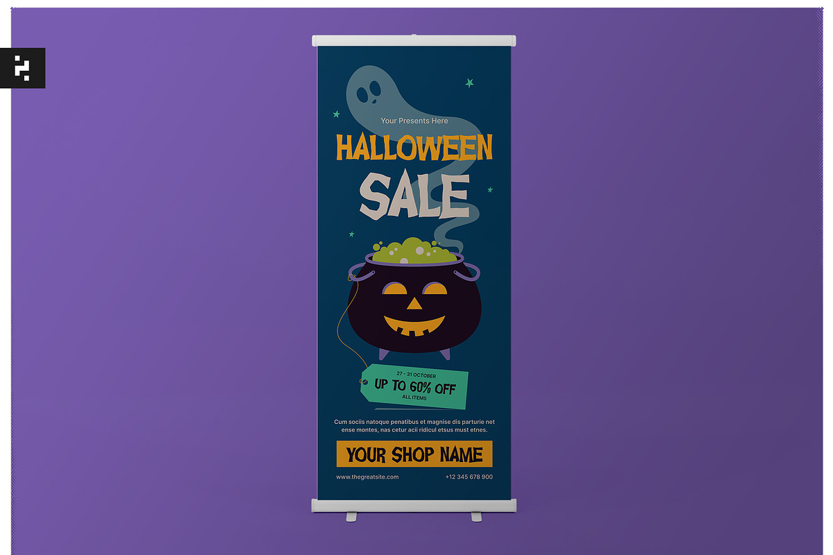 Halloween Sale Roll Up Banner, a Stationery Template by Neermana (Photo 1 of 4)