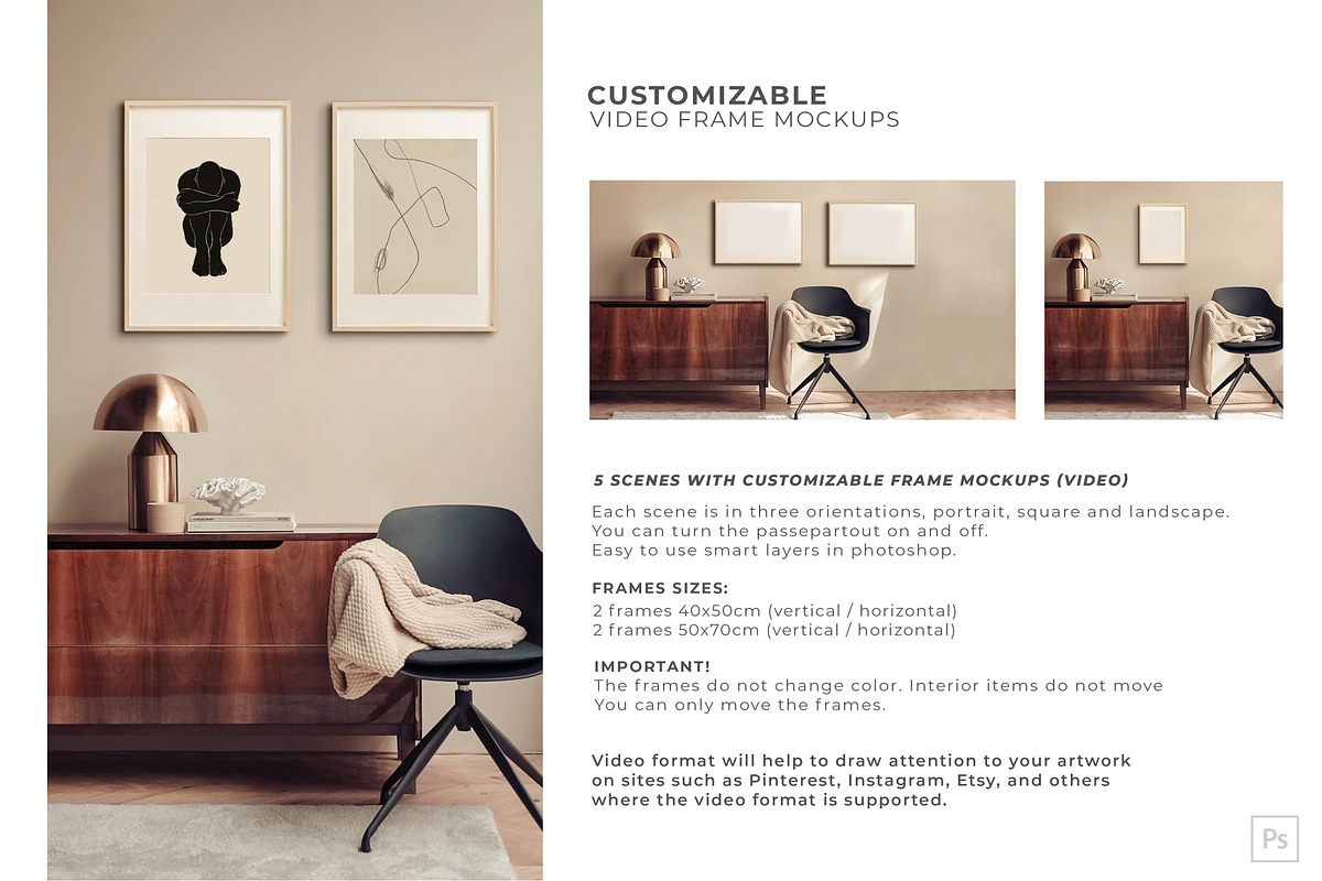 Video&Photo Frame mockups. Interior, a Print Template by Una Matison (Photo 13 of 22)