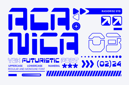 Acanica a Y2K Futuristic Font, a Sans Serif Font by Rasiorise Studio