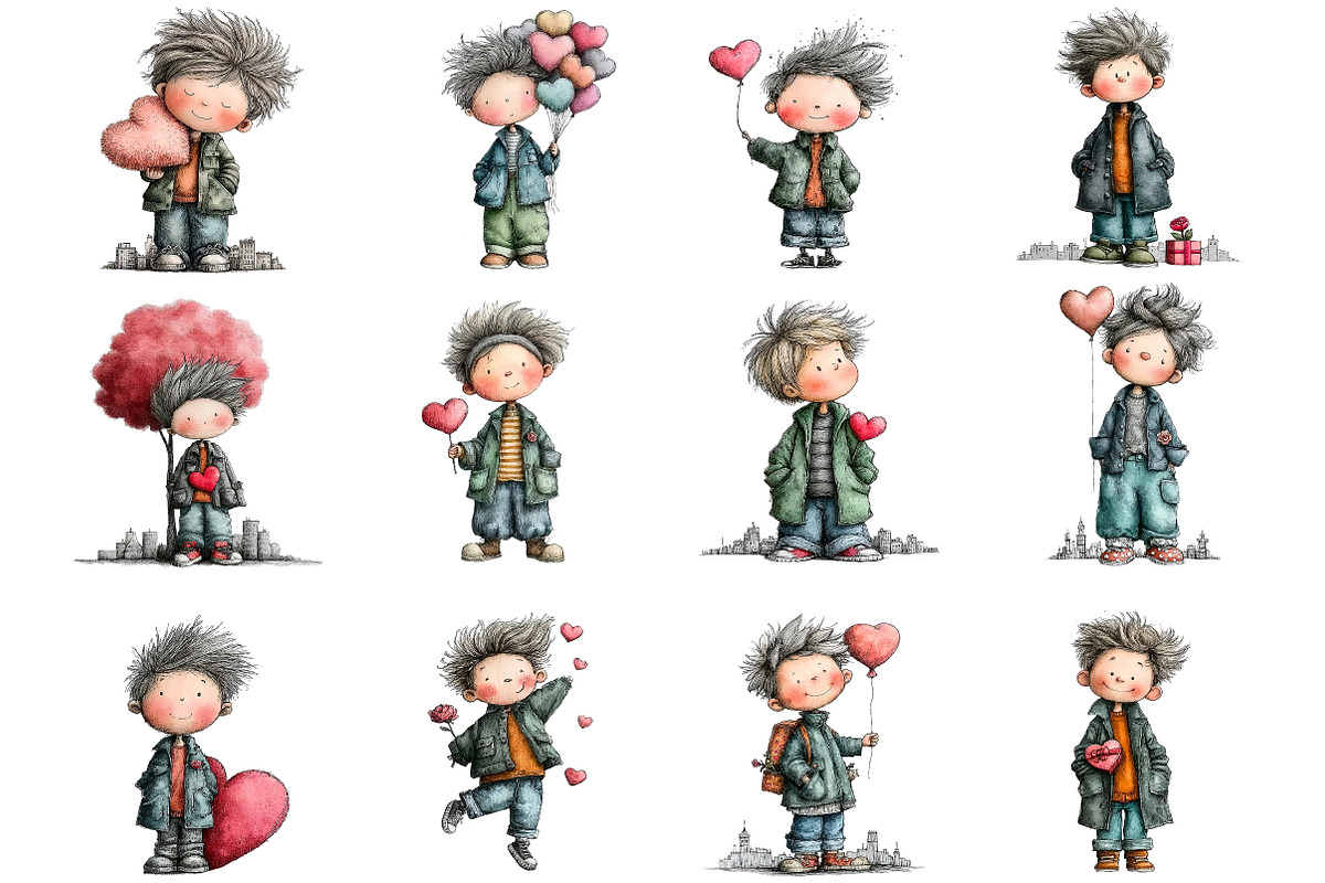 Whimsical Valentine Boy Clipart, an Illustration by DreamArtGraphic (Photo 4 of 4)