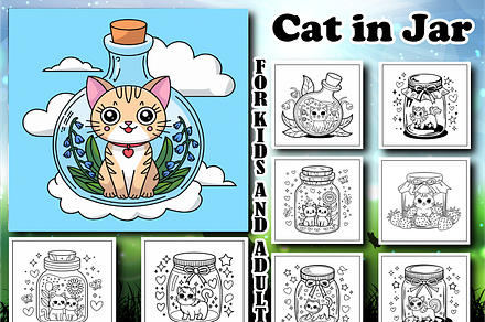 Cat in Jar Coloring Book for Kids