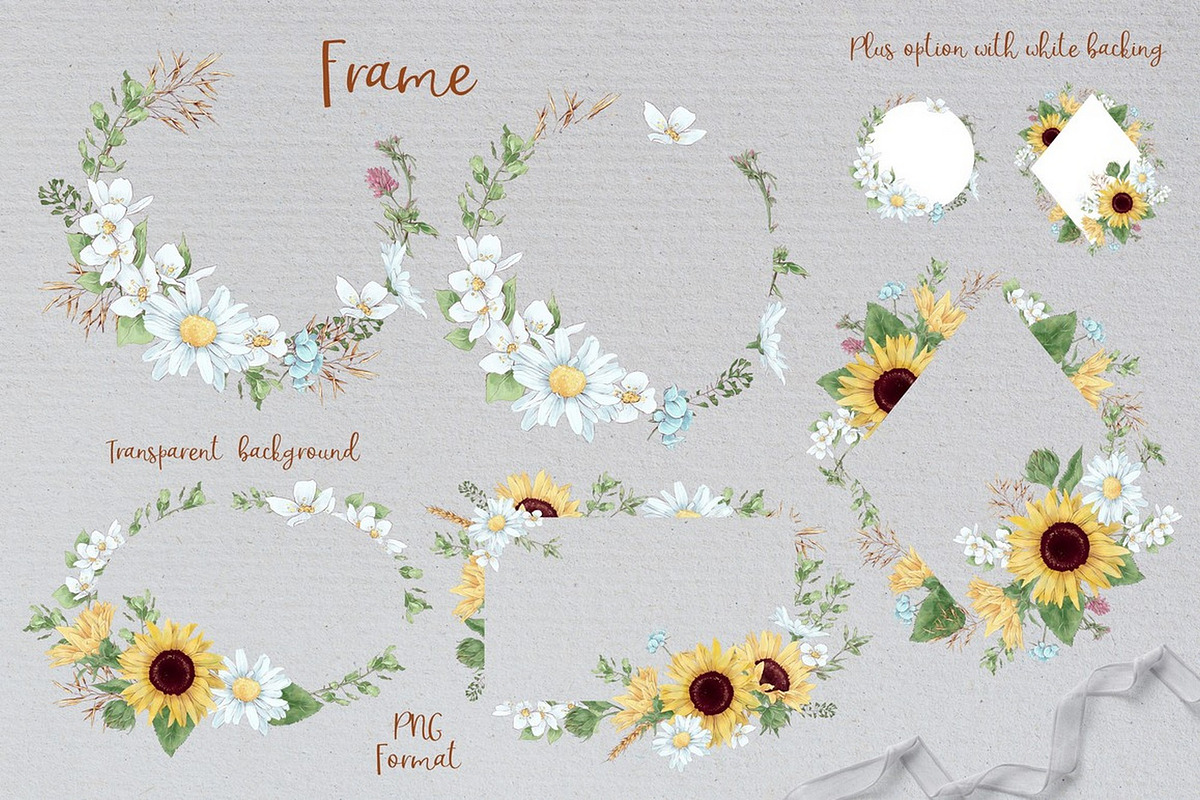 Bees & sunflowers Digital clipart., an Illustration by Yuliya Art (Photo 8 of 8)