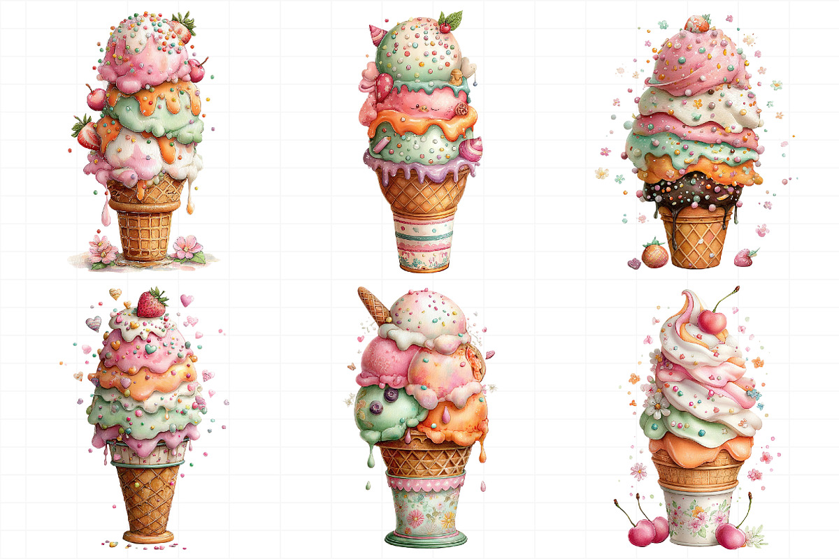 Whimsical Summer Ice-Cream Clipart, an Illustration by Daily.Designs (Photo 3 of 6)