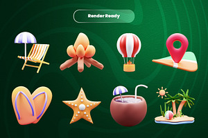 Summer 3d Illustration Icon Pack