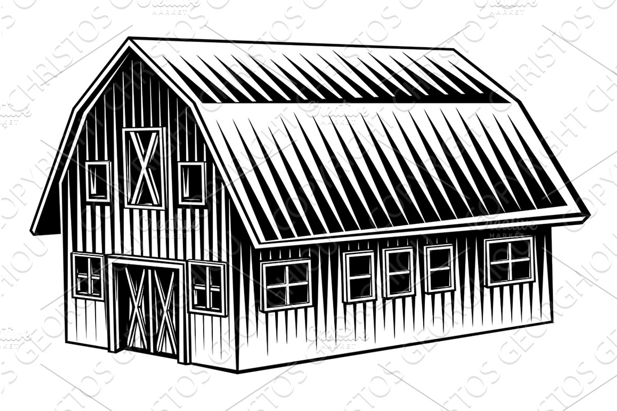 Farm Barn Rural Building in Vintage, an Illustration by Christos Georghiou