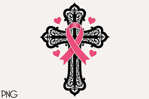 Pink Ribbon Cross PNG File, an Illustration by Black Bird Studio