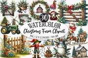 Christmas Farm Watercolor Clipart, an Illustration by Designking (Thumbnail 1 of 5)