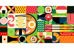 Japanese cuisine geometric pattern, a Food Illustration by Buch&Bee