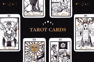 Vintage Tarot cards magic collection