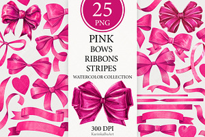 25 PNG Watercolor clipart pink bows