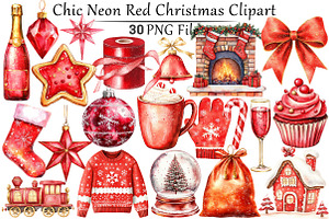 Chic Neon Red Christmas Clipart