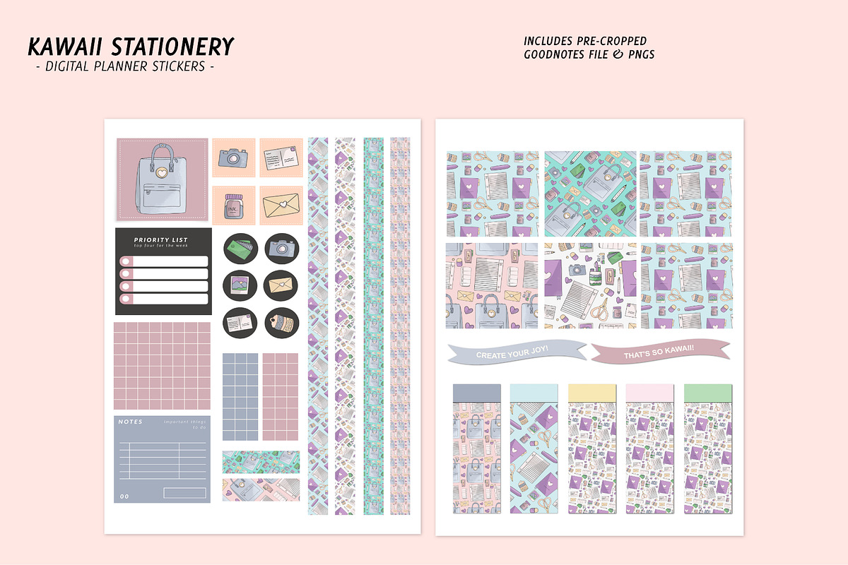 Kawaii Digital Planner Sticker Pack, a Stationery Template by Bella+Sophia Creative (Photo 3 of 5)