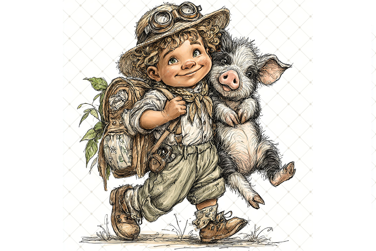 Boy and Piglet Clipart JPG, a Person Illustration by Memories By Lea (Photo 15 of 18)