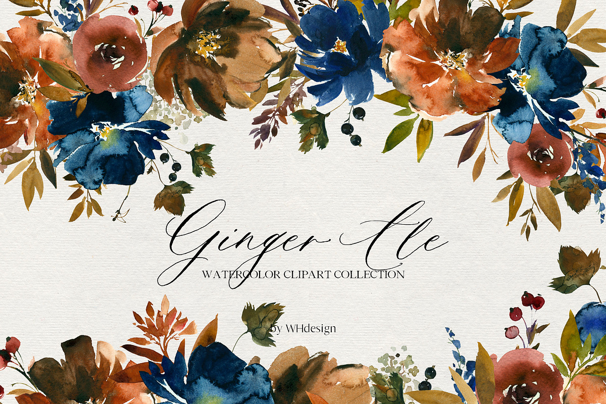Ginger Ale Watercolor Flowers PNG, a Decorative Illustration by whiteheartdesign (Photo 1 of 7)