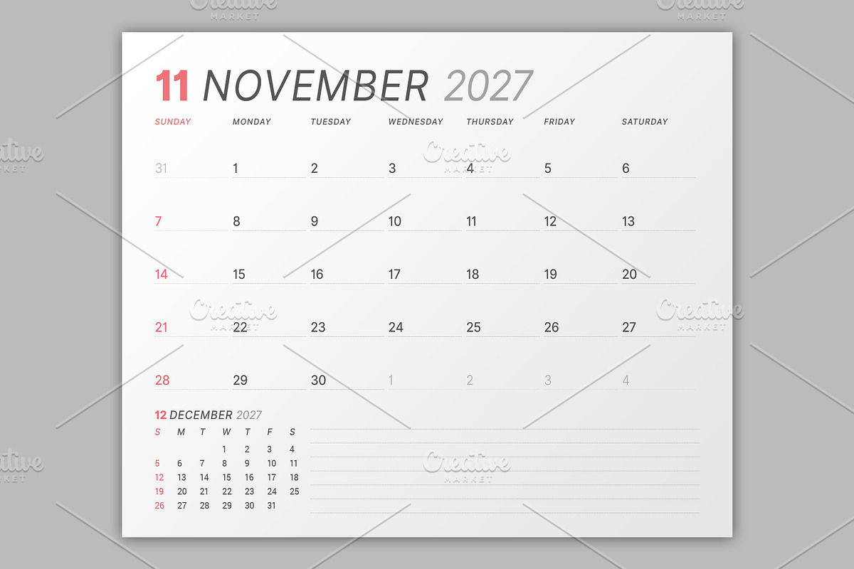 2027 Vector Calendar Template EPS, a Texture Illustration by mikhailmorosin (Photo 4 of 5)
